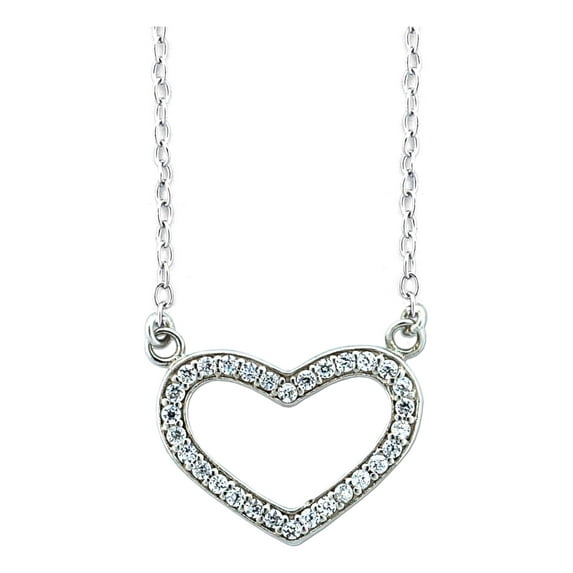 CZ Rhodium over Sterling Silver Open Heart Pendant, 18"