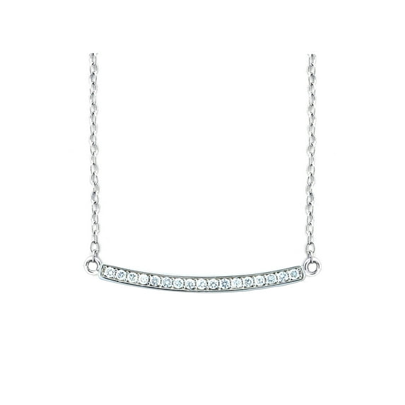 CZ Rhodium over Sterling Silver Sideways Bar Pendant, 18"