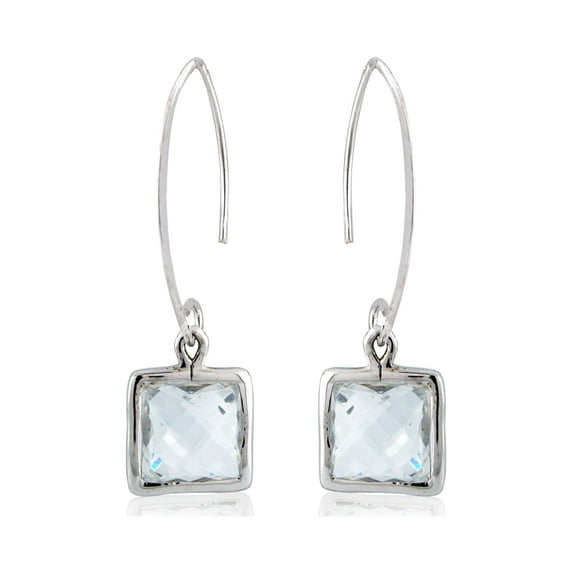 CZ Rhodium over Sterling Silver Square Bezel Set 1-1/2" Drop Earrings
