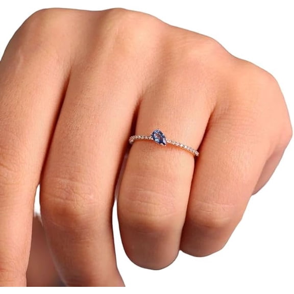 CZ Ring, Natural Blue Topaz Tiny Ring, Blue Topaz Gemstone Ring, Solitaire Band Ring, December Birthstone, Women Ring, Gold Micron Ring, 925 Sterling Silver, Christmas Wedding Ring, Eternity Ring