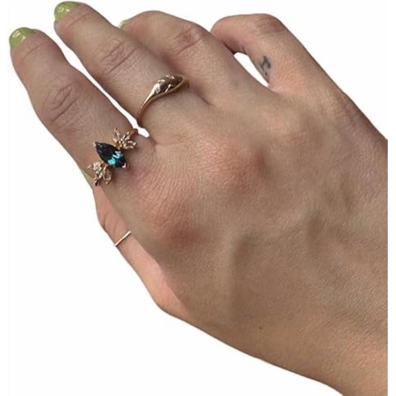 CZ Ring, Natural Marquise London Blue Topaz Tiny Ring December Birthstone, Promise Ring, Womens Ring, Gold Micron Ring, Solitaire, 925 Sterling Silver, Dainty Ring, Minimal Ring, Christmas Gift,