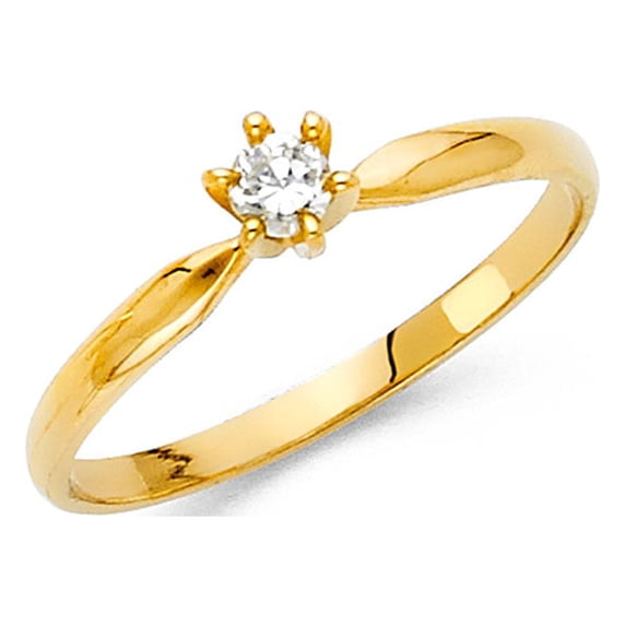CZ Ring Solid 14k Yellow Gold Band Fashion CZ Small Solitaire Engagement Style Polished Fancy, Size 5.5
