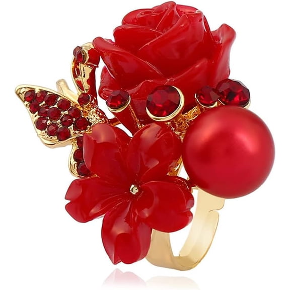 CZ Rose Flower Wedding Ring for Women Statement Engagement Round Rhinstone Crystal Aryclic Daisy Plumeria Adjustable Open Wrap Finger Rings Comfort Fit Cocktail Party Valentine Jewelry