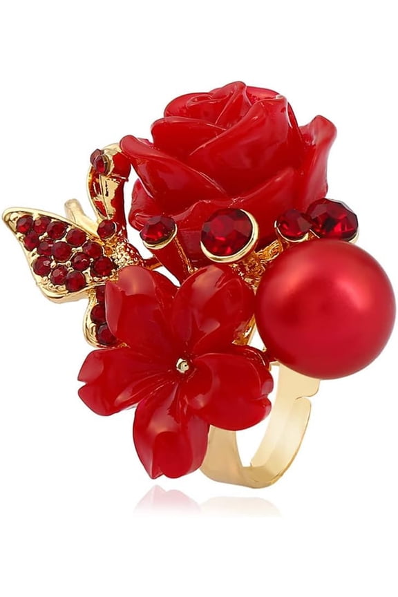 CZ Rose Flower Wedding Ring for Women Statement Engagement Round Rhinstone Crystal Aryclic Daisy Plumeria Adjustable Open Wrap Finger Rings Comfort Fit Cocktail Party Valentine Jewelry