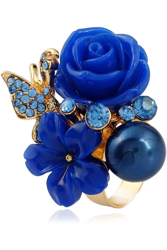 CZ Rose Flower Wedding Ring for Women Statement Engagement Round Rhinstone Crystal Aryclic Daisy Plumeria Adjustable Open Wrap Finger Rings Comfort Fit Cocktail Party Valentine Jewelry