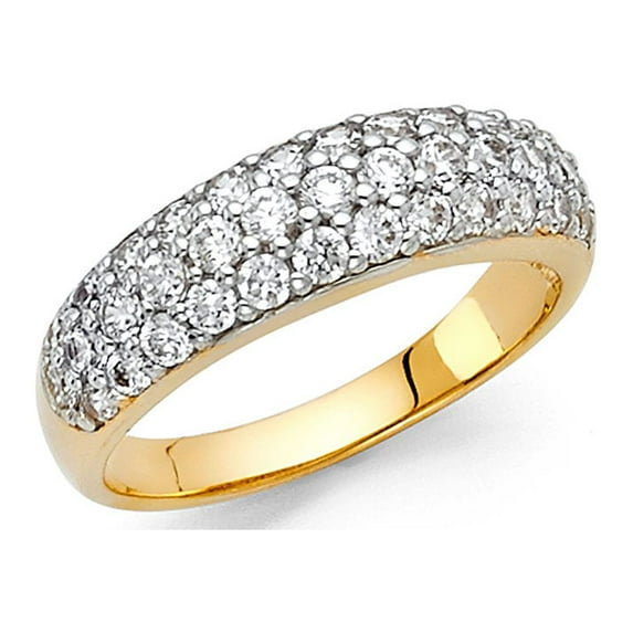 CZ Round Wedding Band 14k Yellow Gold Bridal CZ Dome Band Anniversary CZ Ring Pave Set Women Size 7.5