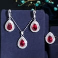 thumbnail image 1 of CZ Royal Blue Stone Dangle Drop Pendent Necklace Huggie Earring Ring Jewelry Set, 1 of 9