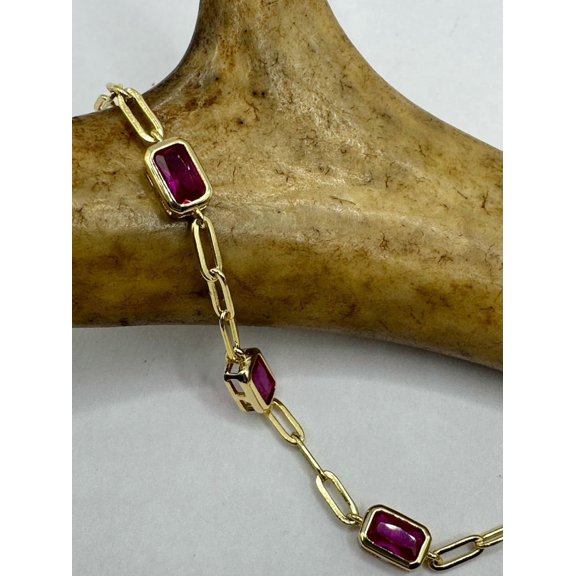 CZ Ruby Tennis Bracelet,Simple Everyday Ruby Cubic Zirconia Gemstone, 925 Sterling Silver Stackable Minimal Bracelet