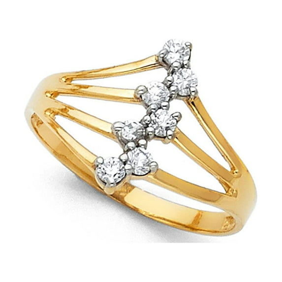 CZ Semanario Band Solid 14k Yellow Gold Band Three 3 Day Stackable Look Stylish Polished Fancy, Size 5.5