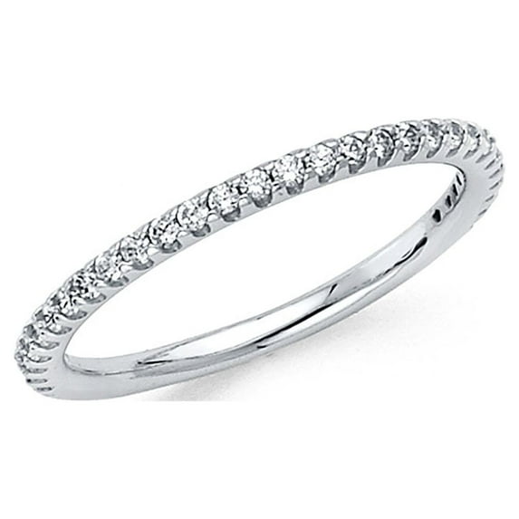 CZ Semi Eternity Wedding Band 14k White Gold Bridal Round CZ Band Anniversary CZ Delicate Ring Size 5.5