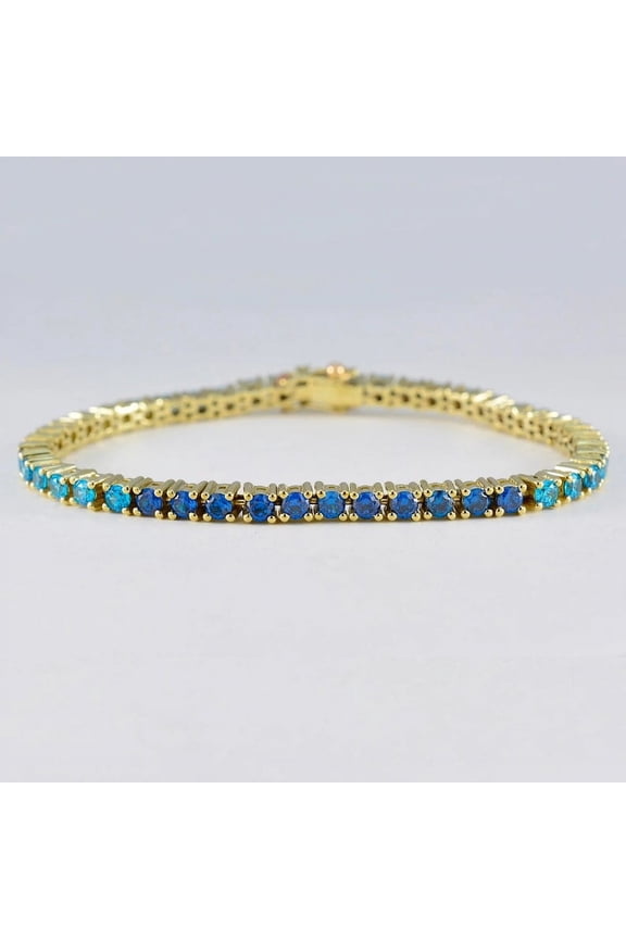 CZ Sky Blue Topaz and CZ Blue Sapphire Bracelet For Women Antique Wedding Bracelet 925 Silver BlueTopaz ombre tennis bracelet Art Deco Women Dainty Bracelet