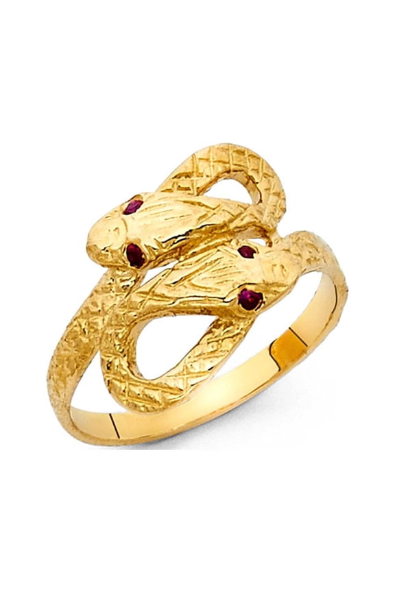 CZ Snake Ring Solid 14k Yellow Gold Serpent Band Curve Diamond Cut Stylish Polished Finish Fancy, Size 7.5