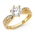 thumbnail image 1 of CZ Solitaire Engagement Ring 14k Yellow Gold Anniversary Round CZ Band Bow Tie Side Stones Size 8.5, 1 of 1