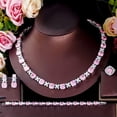 thumbnail image 1 of CZ Square Flower Pink Necklace Ring 4pc Bridal Banquet Silver Plated Jewelry Set, 1 of 9