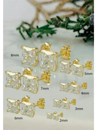 14K Real Yellow Gold Screw Back Earrings Round Birthstone Stud