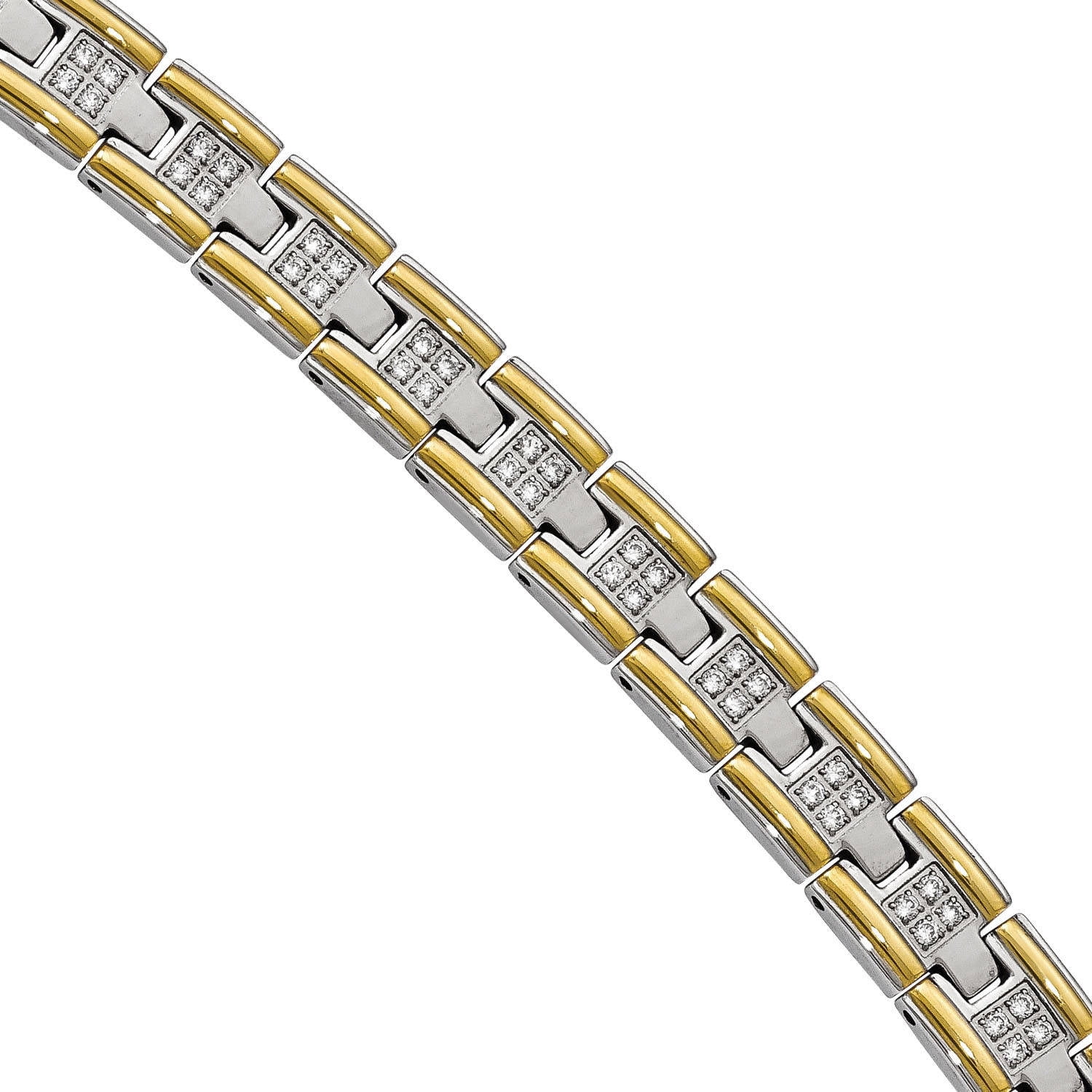 PRECIOUS ACCENTS CZ Stainless Steel Polished Yellow IP Link Bracelet, 8.50