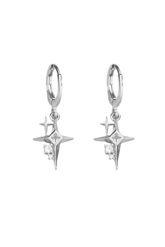 CZ Star Dangle Drop Earrings for Men Women,Streetwear Hip Hop Punk Unisex Earrings