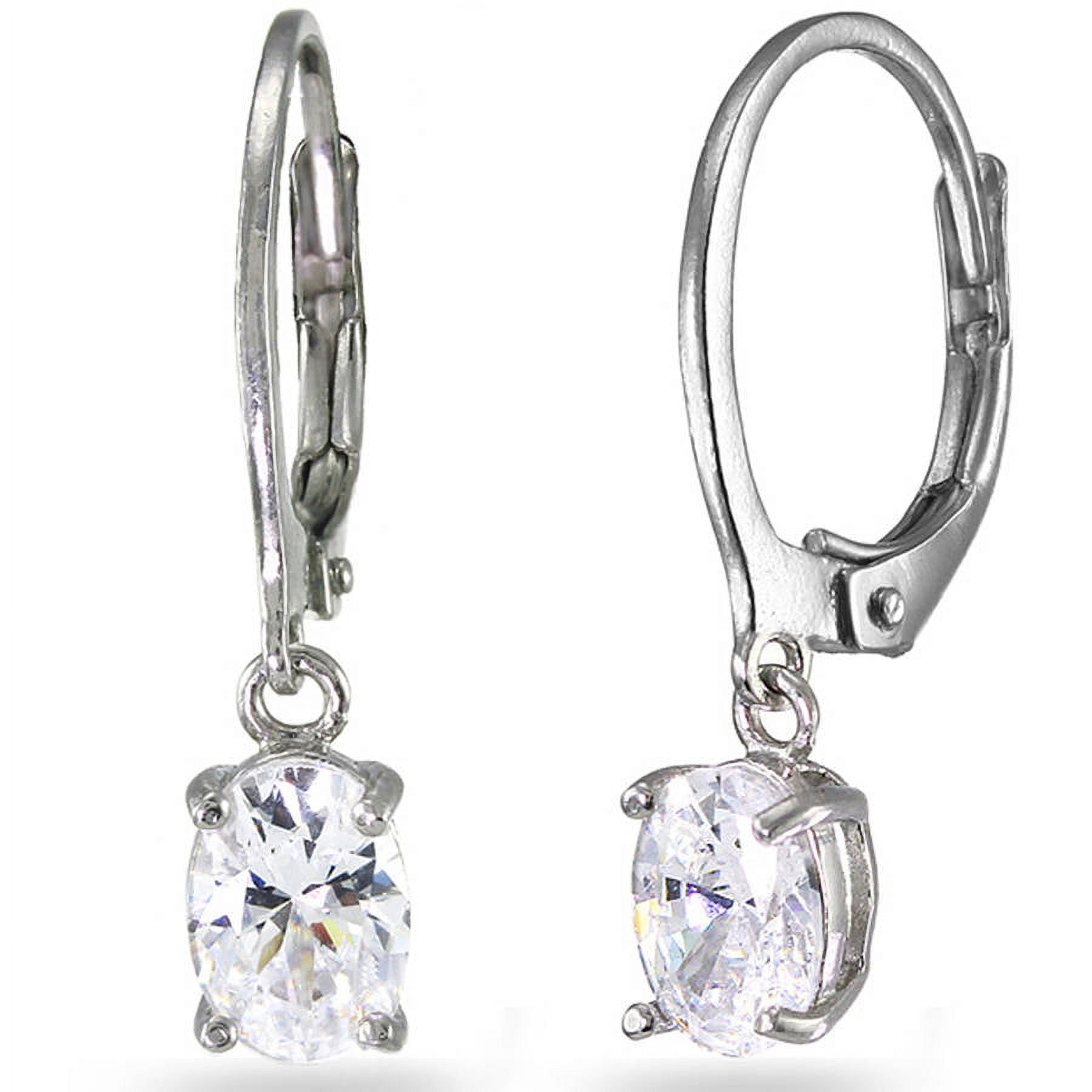 CZ Sterling Silver 7mm x 5mm Oval Dangle Leverback Earrings
