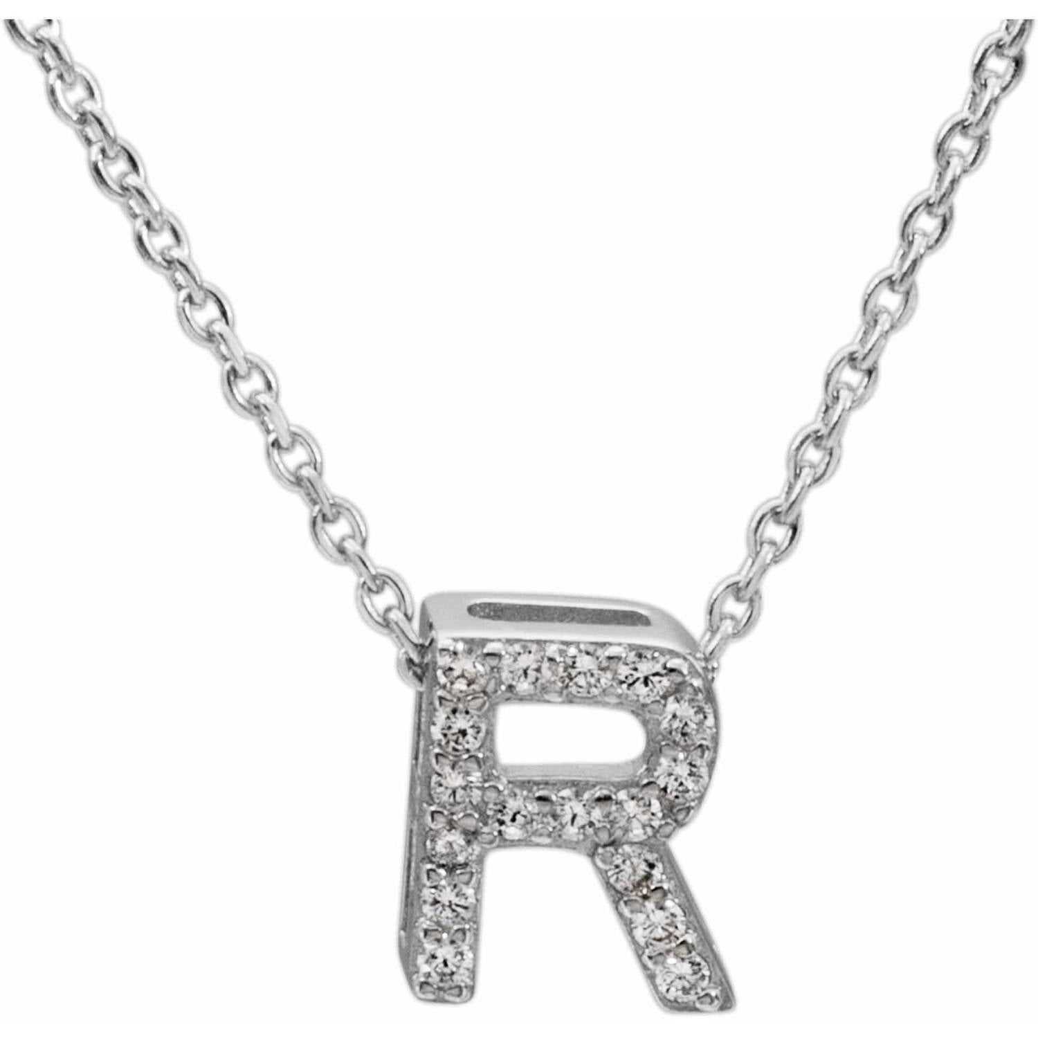R Chain Brilliance Fine Women's CZ Sterling Silver Block Initial