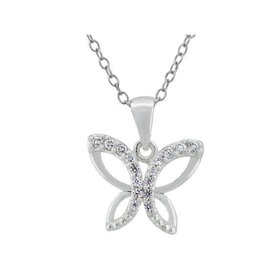 CZ Sterling Silver Butterfly Pendant, 18"