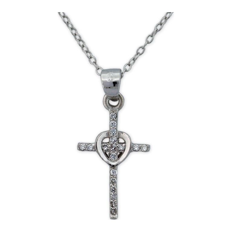 Mom and Three Daughters Woman Sterling Silver Cross and Heart Pendant Necklace 18 Inch Chain main image 2