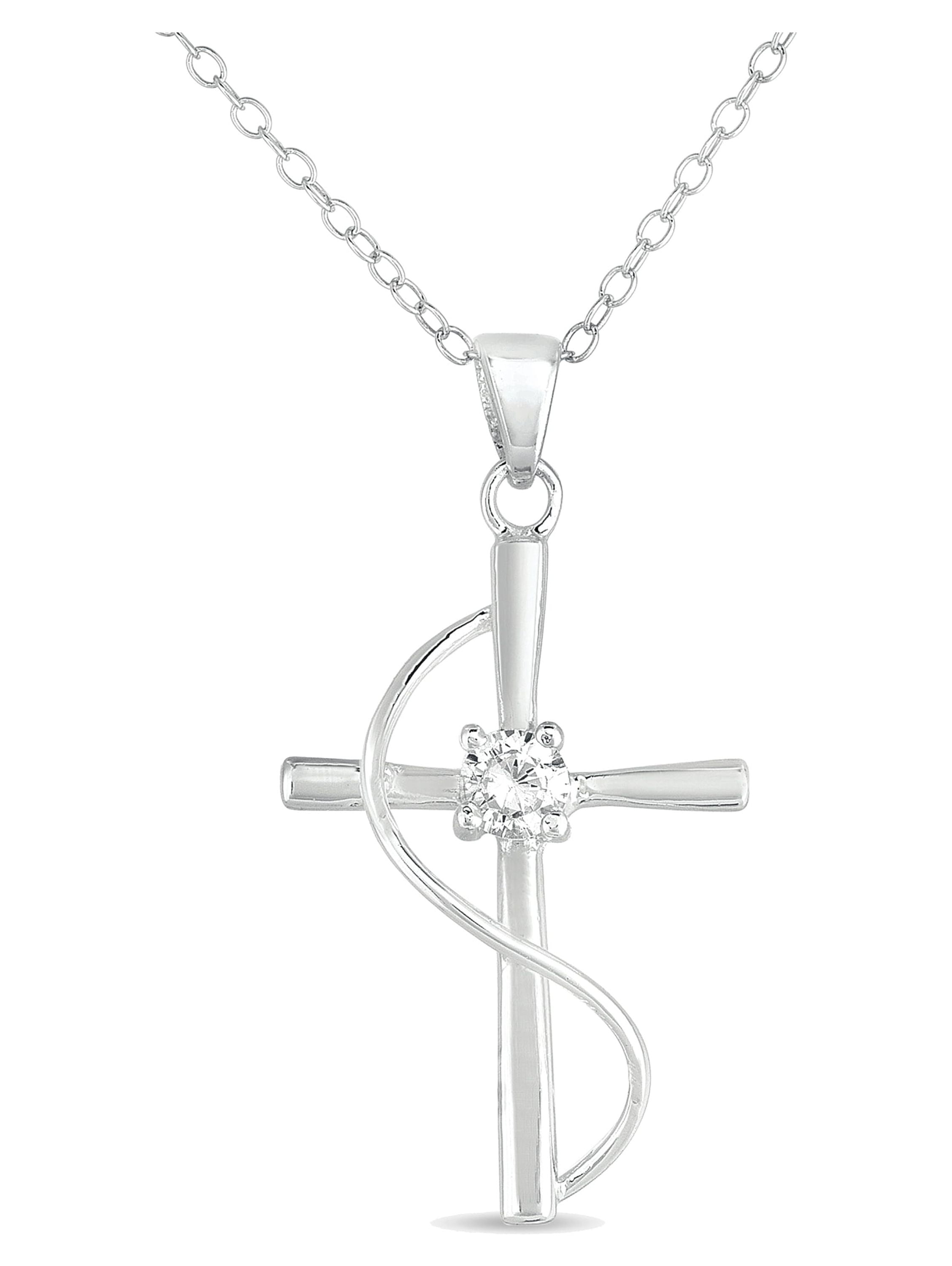 CZ Sterling Silver Cross Pendant, 18