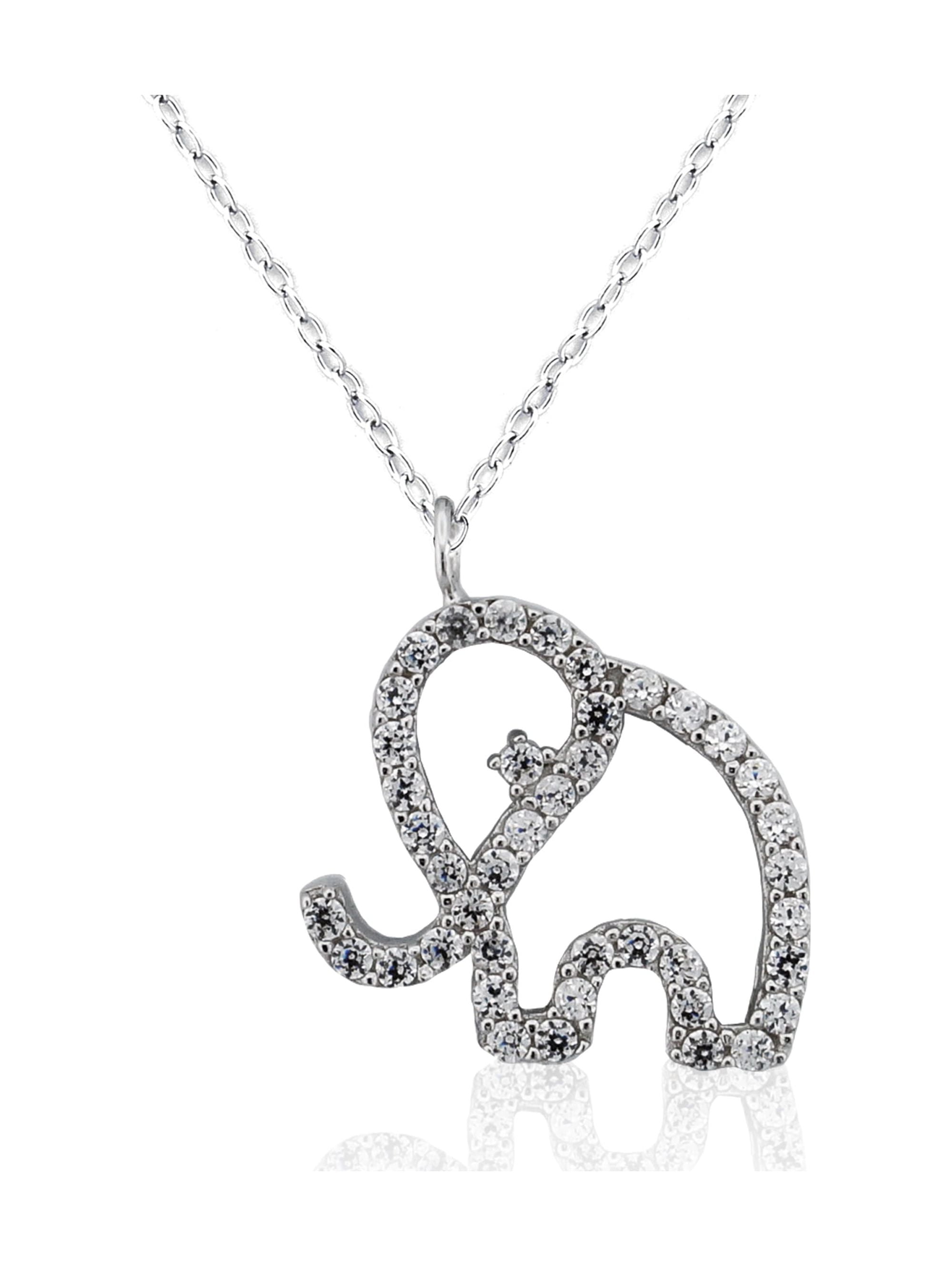 CZ Sterling Silver Elephant Pendant, 18"