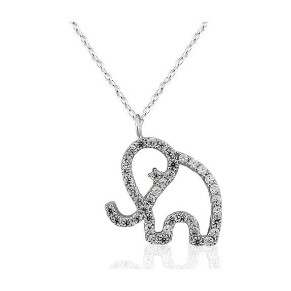 CZ Sterling Silver Elephant Pendant, 18"