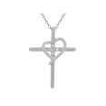thumbnail image 1 of CZ Sterling Silver Fluted Heart Cross Pendant, 18", 1 of 1