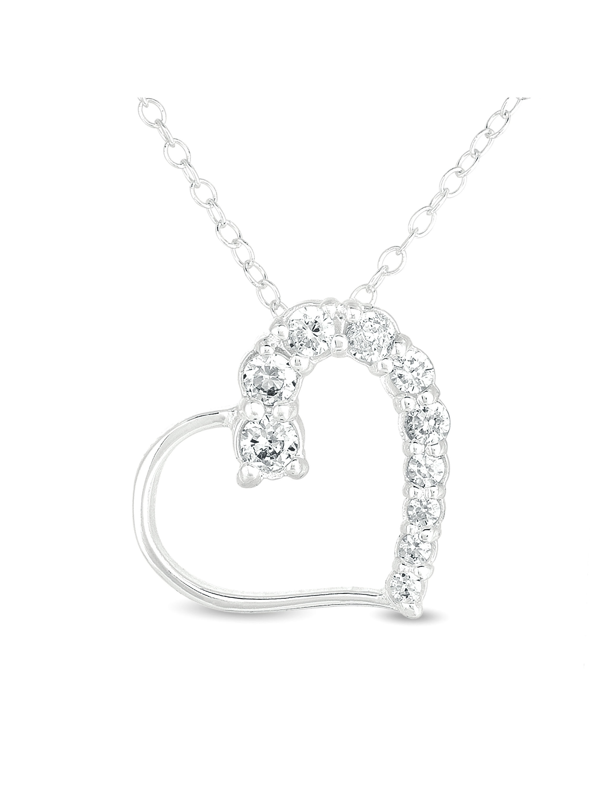 CZ Sterling Silver Heart Pendant, 18" - image 1 of 4
