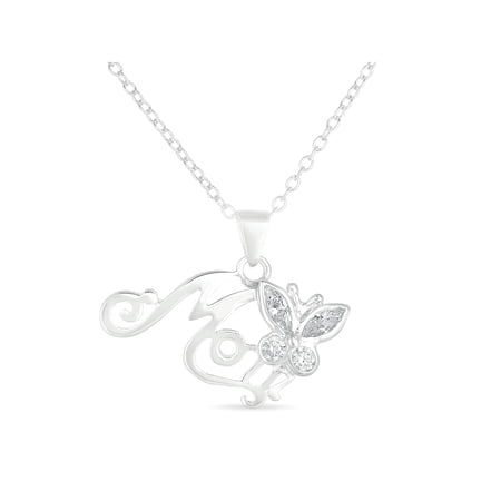 CZ Sterling Silver "Mom" Pendant, 18"