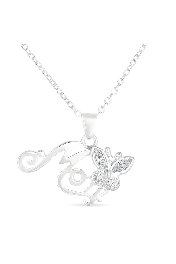 CZ Sterling Silver "Mom" Pendant, 18"