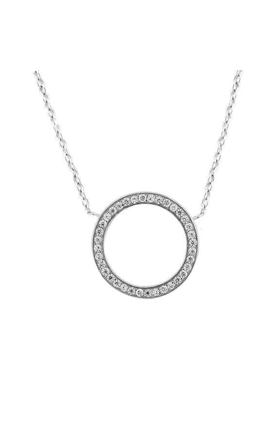 CZ Sterling Silver Open Circle Pendant, 18"