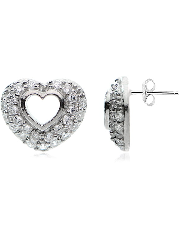 CZ Sterling Silver Open-Heart Stud Earrings