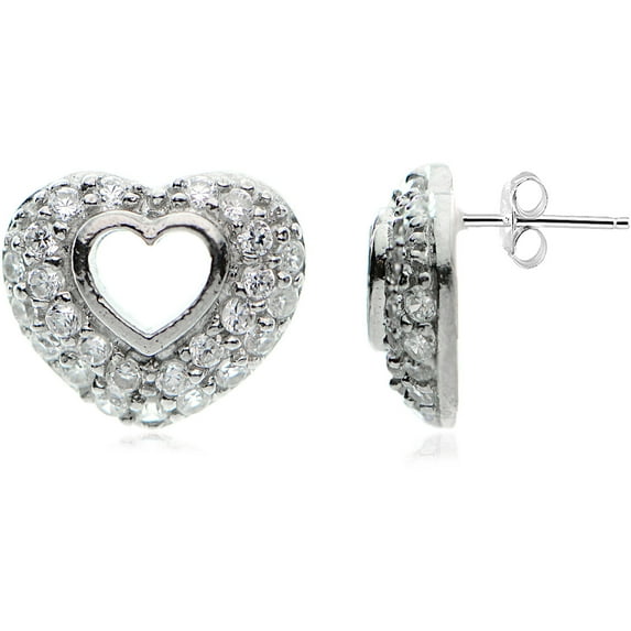 CZ Sterling Silver Open-Heart Stud Earrings