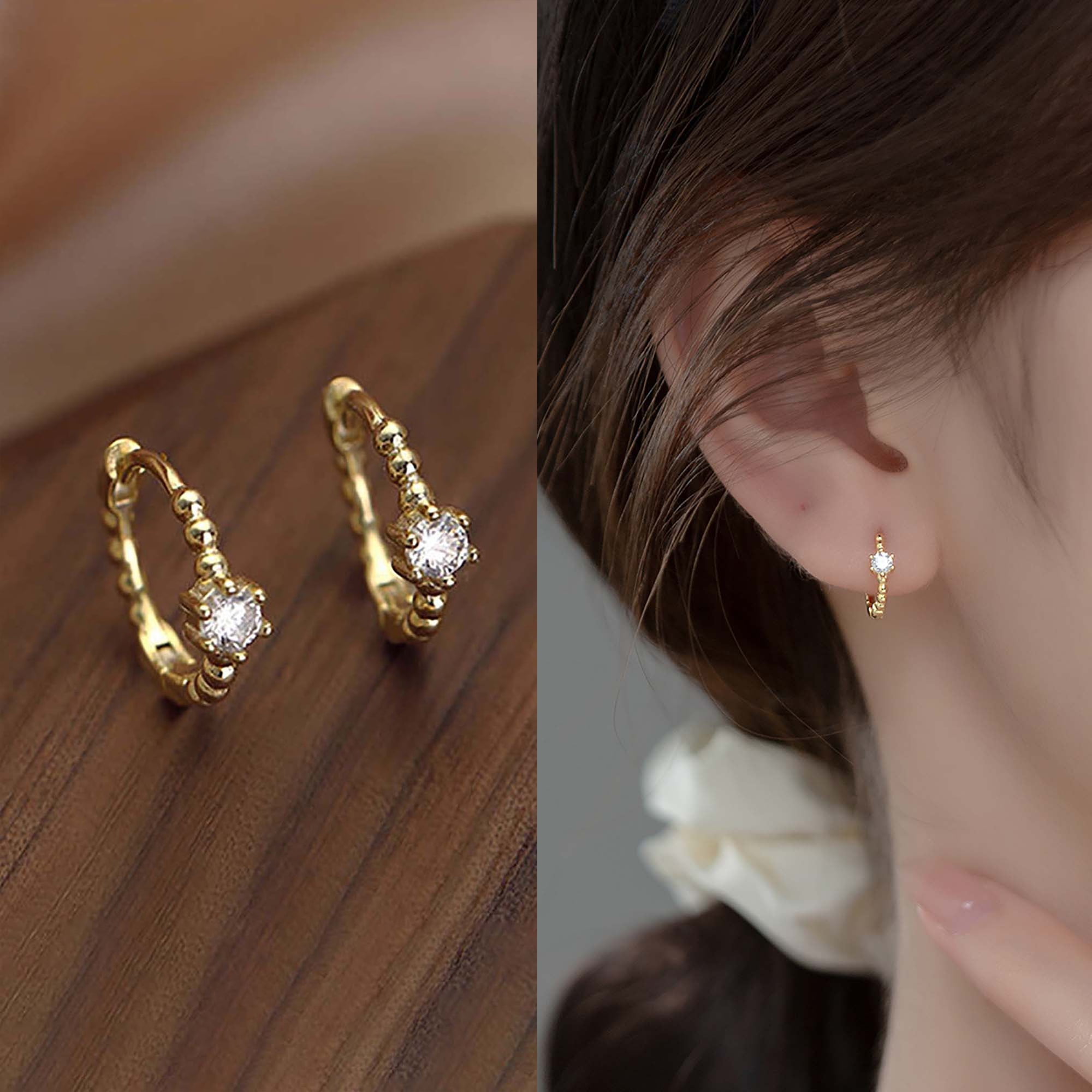 CZ Stone Hoop Earring For Women Dainty Small Huggie Hoop Earrings Gold  plated Sterling Silver Earrings Fashion Jewelry Gift for Women