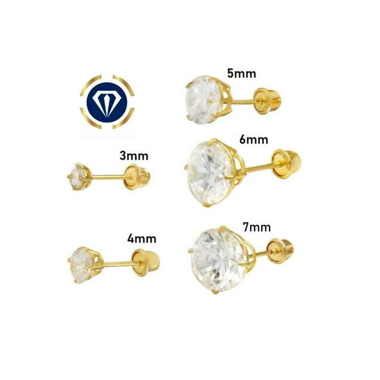 CZ Stud Round Solitaire Earrings Screw Back Solid 10K Gold Earrings Womens  Mens Everyday Dainty Earrings Aretes de Oro 10K Para Mujer Hombre y Niños