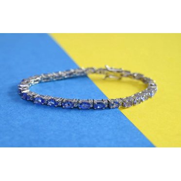 13g Lab-Created Violet Tanzanite CZ Teardrop Bracelet - Silver Chain 7.5-8.5"