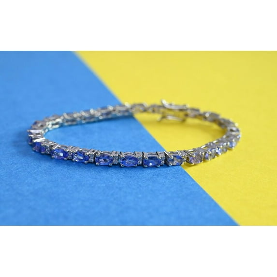 CZ Tanzanite Tennis Bracelet, 925 Sterling Silver Tanzanite Chain link Bracelet Gift For Mother, Anniversary Gift For Wife Mom Love