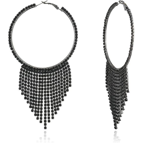 CZ Tassel Statement Drop Dangle Large Hoop Earrings for Women Cubic Zirconia Fringe Dangling Huggie Big Hoops Piercing Stud Lightweight Earring Wedding Party Jewelry