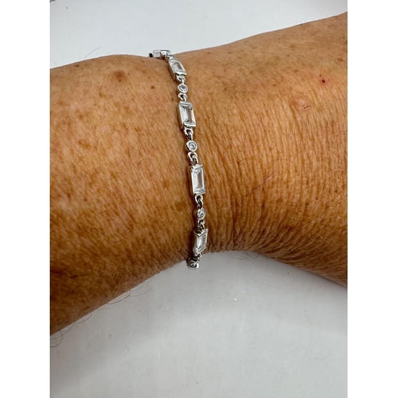 CZ Tennis Bracelet,Bezel Set Cubic Zirconia Crystal Gemstone,925 Sterling Silver Stackable Dainty Bracelet