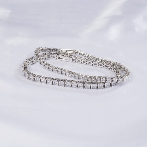 CZ Tennis Bracelet Princess cut, square Simulated 4mm Rhodium Plated 925 solid Sterling Silver