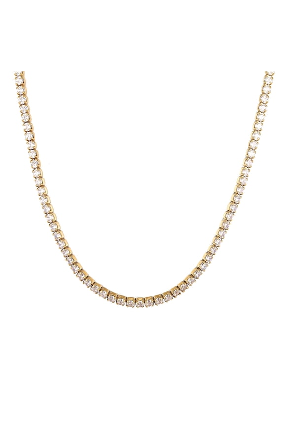 Tennis Chain Necklace White CZ 18ct Yellow Gold Plated Sterling Silver