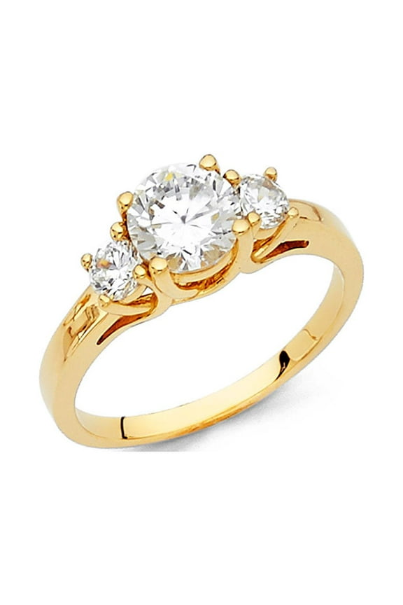 CZ Three Stone Engagement Ring 14k Yellow Gold Anniversary Round Solitaire Three Stone Band Size 6