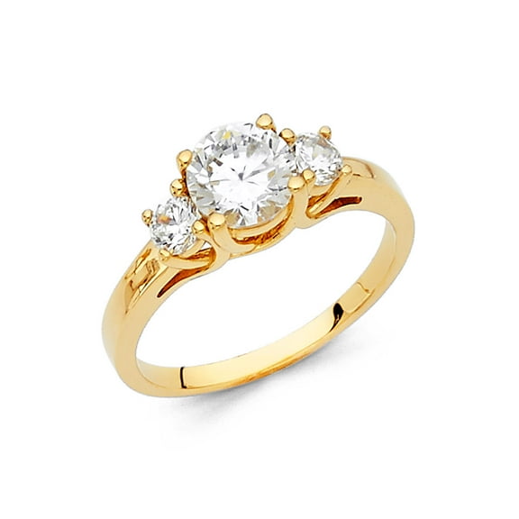 CZ Three Stone Engagement Ring 14k Yellow Gold Anniversary Round Solitaire Three Stone Band Size 7