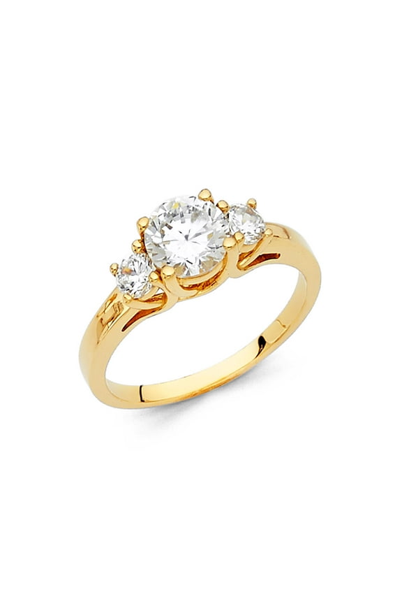 CZ Three Stone Engagement Ring 14k Yellow Gold Anniversary Round Solitaire Three Stone Band Size 7