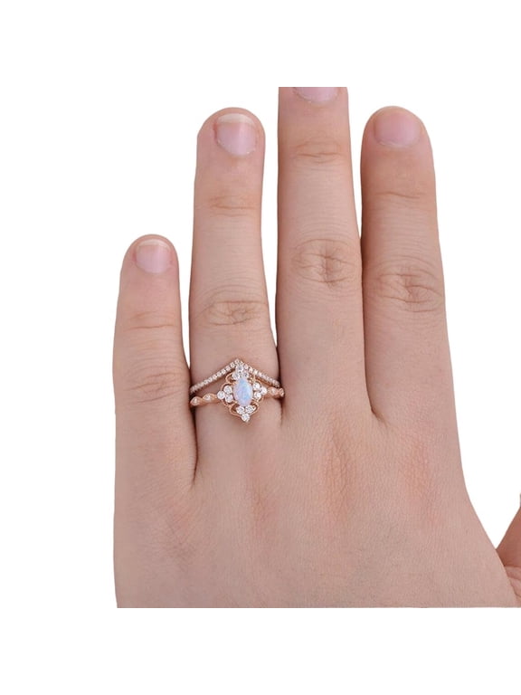 CZ Tiny Ring, Natural Opal Stackable Ring, Fire Opal Gemstone Ring, October Birthstone, Women Ring, Halo Ring, Stacking Ring, 2 Ring Set, Gold Micron Ring, 925 Sterling Silver, Dainty Ring, Christmas