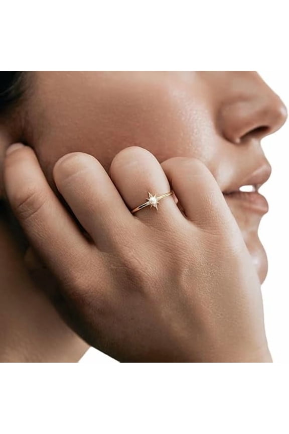 CZ Tiny Ring, Natural Pearl Ring, Pearl Gemstone Ring, June Birthstone, Star Shape Ring, Gold Micron Plated Ring, Womens Ring, 925 Sterling Silver, Dainty Ring, Minimal Jewelry, Wedding Ring