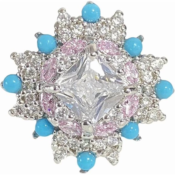 CZ Turquoise Statement Rings for Women Silver Plated Fashion Crystals Adjustable Geometric Stacking Open Band Wrap Finger Ring Comfort Fit Wedding Party Art Decor Jewelry