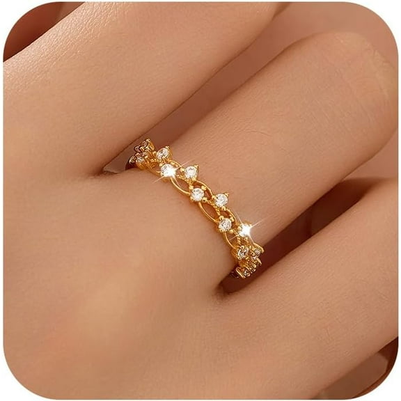 CZ Weave Twisted Ring for Women, 925 Sterling Silver Wrap Hollow Rings to Daughter Mother,14K Gold Plated Cubic Zirconia Eternal Wedding Ring Wedding Birthday Jewelry Gift